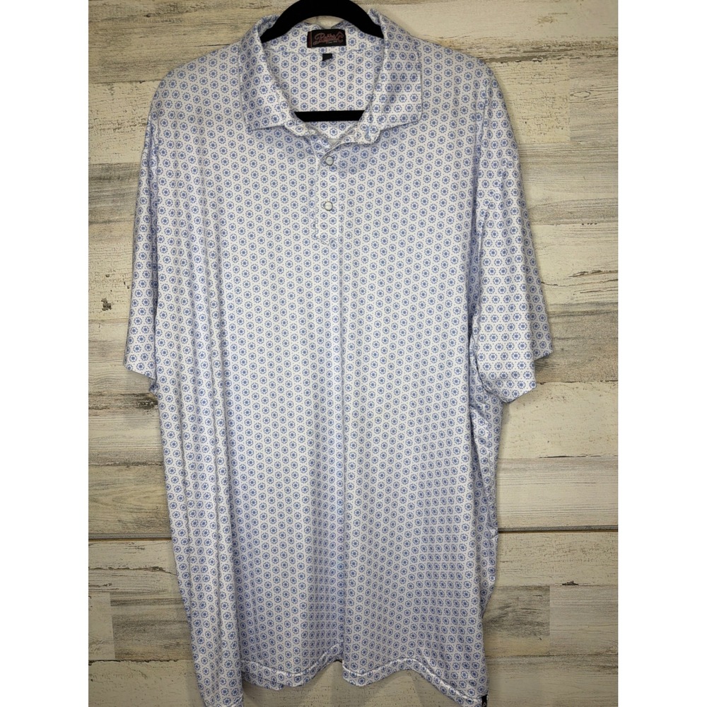 Rafter C Polo Shirt Mens 3XL White Blue Geometric Performance Western EUC